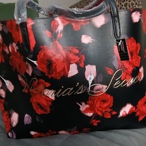 Victoria's Secret Black and Red Floral Tote